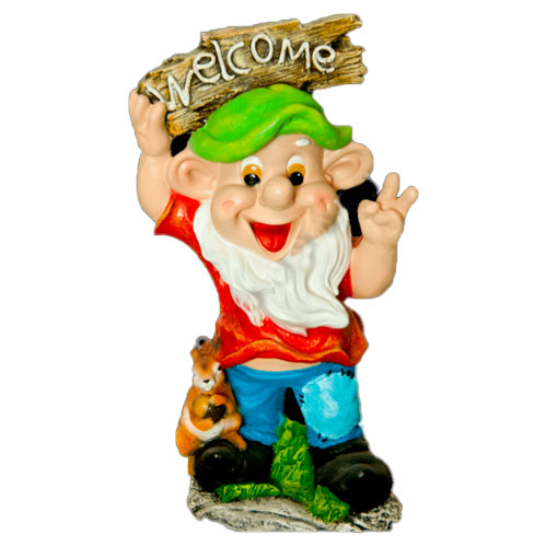 Гном с табличкой Welcome и белкой 16794 (КМ), шт - САДОВЫЙ ЦЕНТР